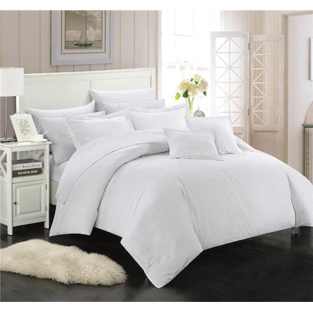 Chic Home Chic Home CS3930-US Kennon Down Alternative Jacquard Striped Comforter Set - White - King - 7 Piece CS3930-US